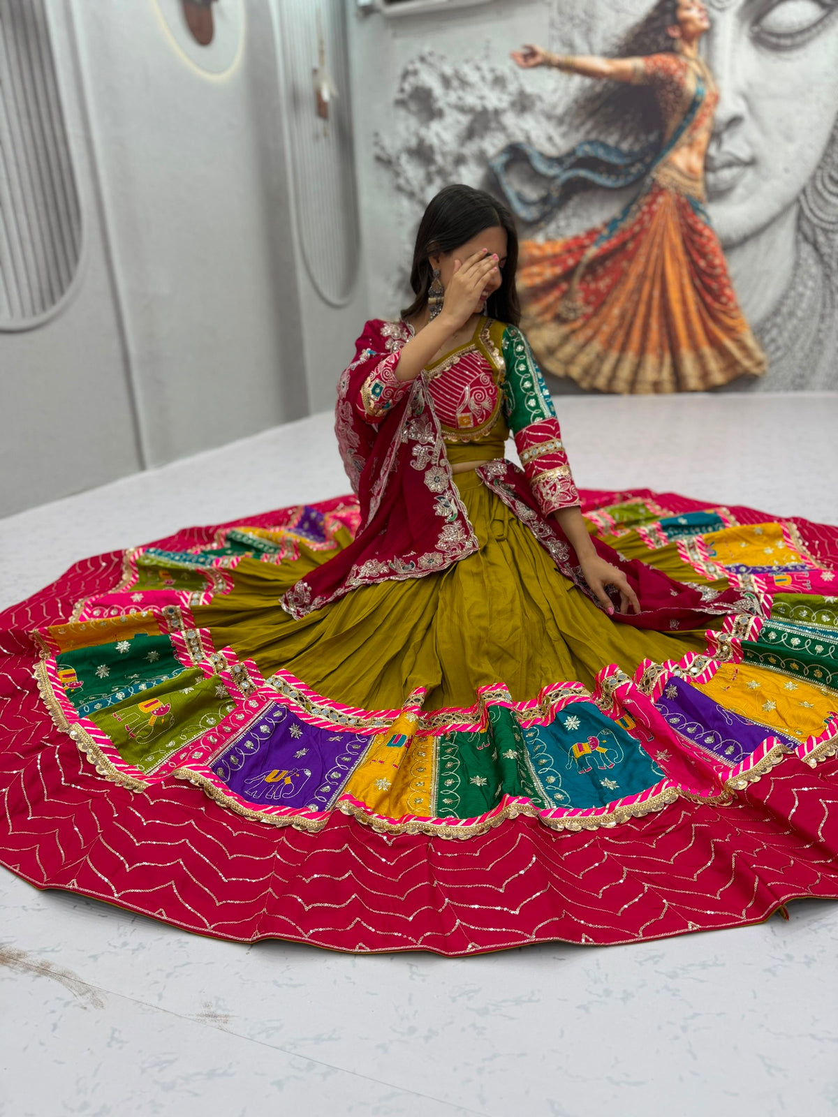Pure Cotton Embroidered Sequence Work Navratri Lehenga Choli