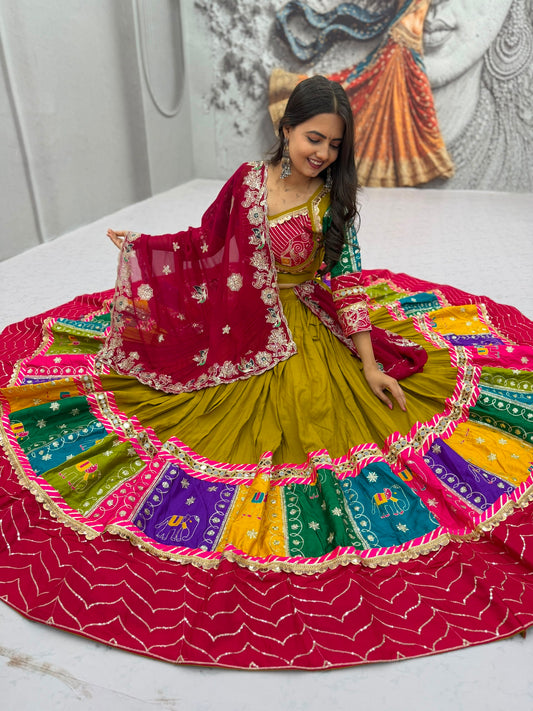 Pure Cotton Embroidered Sequence Work Navratri Lehenga Choli