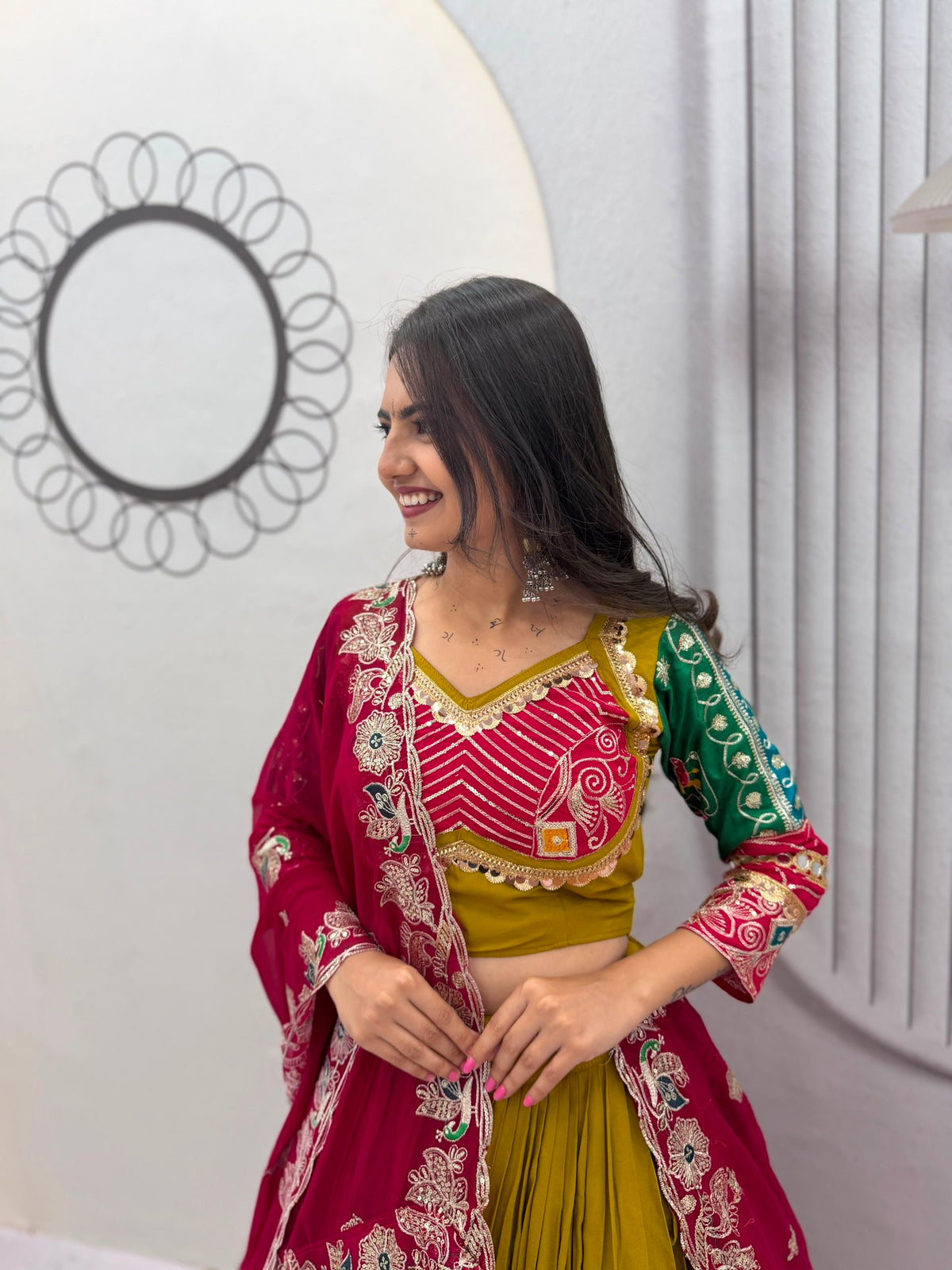 Pure Cotton Embroidered Sequence Work Navratri Lehenga Choli