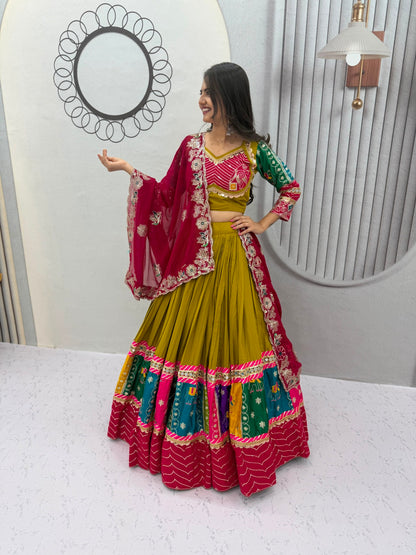 Pure Cotton Embroidered Sequence Work Navratri Lehenga Choli