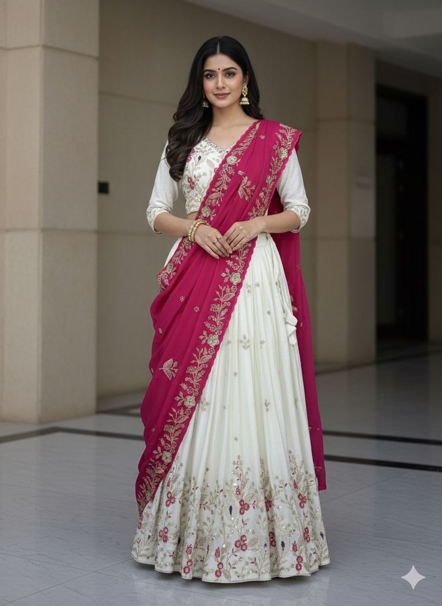 Elegant Embroidered Chinon Festival Lehenga Choli