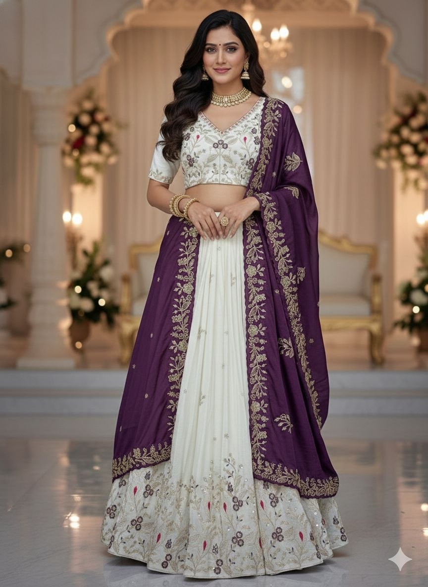 Elegant Embroidered Chinon Festival Lehenga Choli