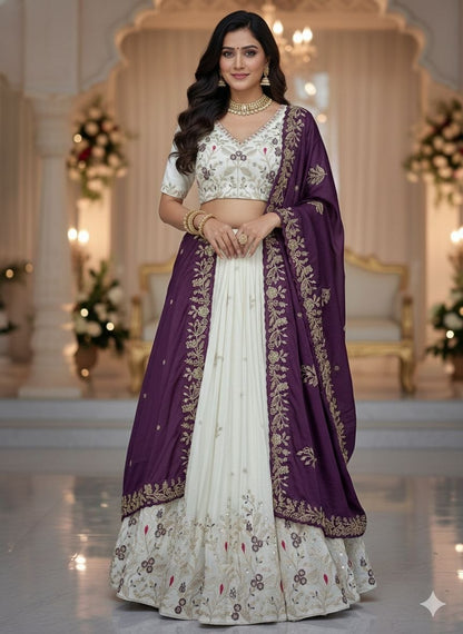 Elegant Embroidered Chinon Festival Lehenga Choli