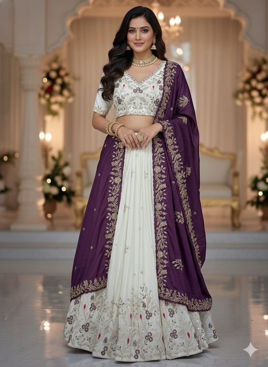 Elegant Embroidered Chinon Festival Lehenga Choli