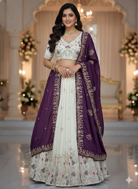 Elegant Embroidered Chinon Festival Lehenga Choli