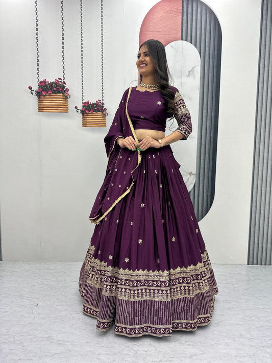 Embroidered Chinon Thread Sequin Work Festival Lehenga Choli