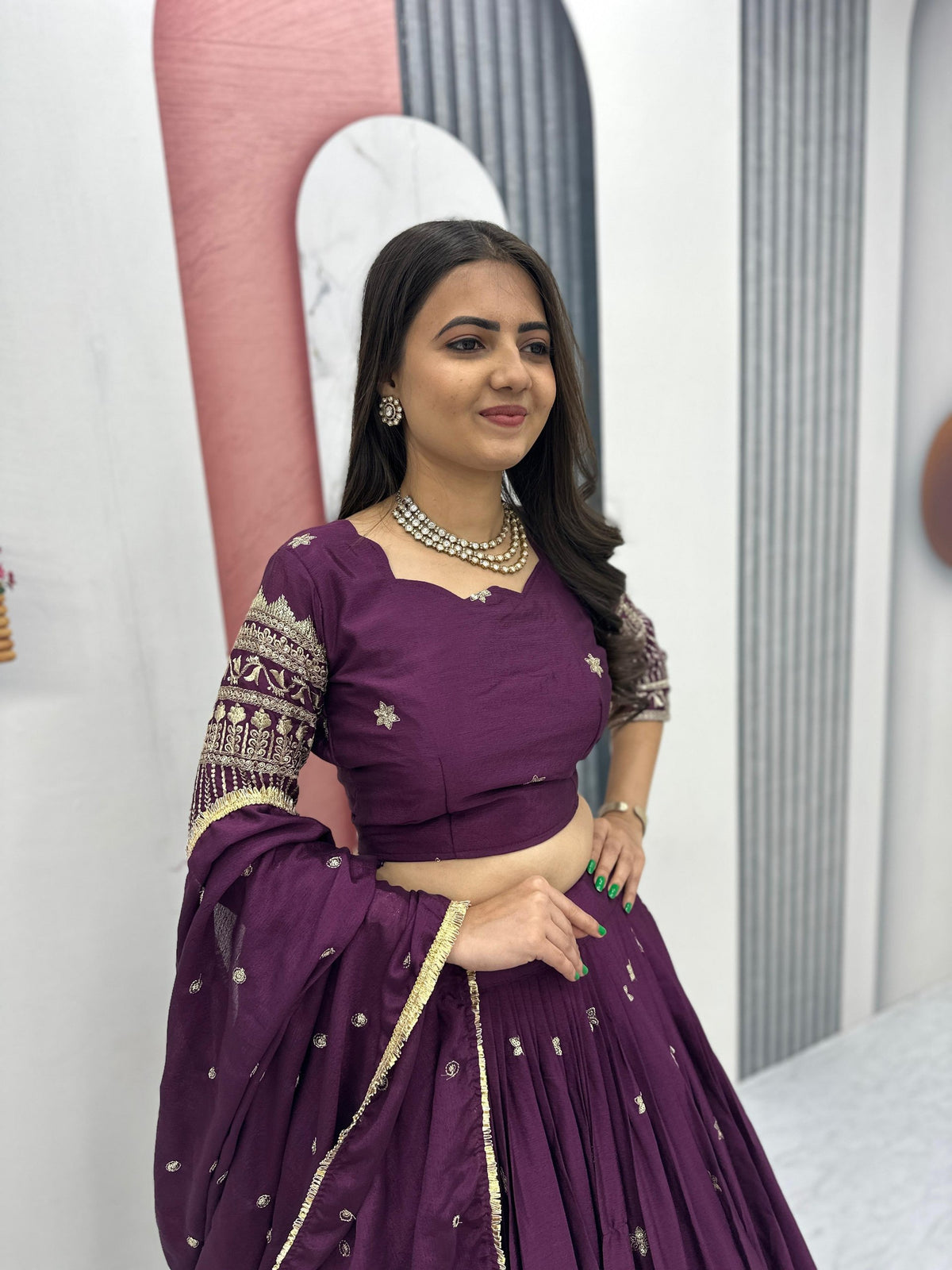 Embroidered Chinon Thread Sequin Work Festival Lehenga Choli