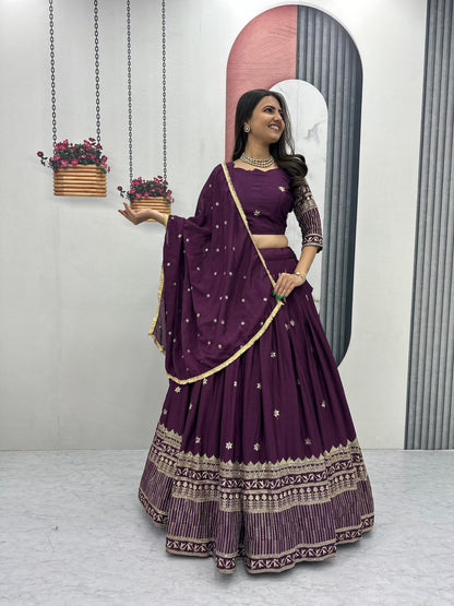 Embroidered Chinon Thread Sequin Work Festival Lehenga Choli