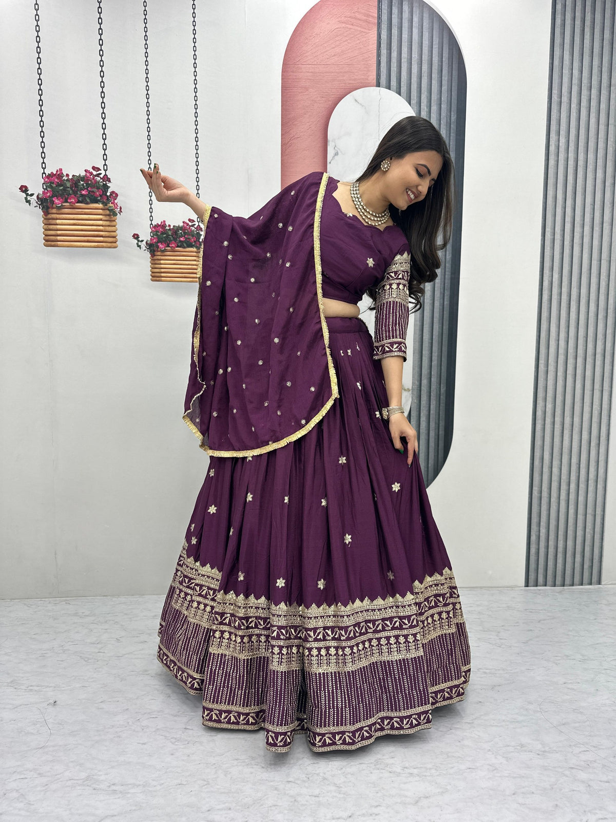 Embroidered Chinon Thread Sequin Work Festival Lehenga Choli
