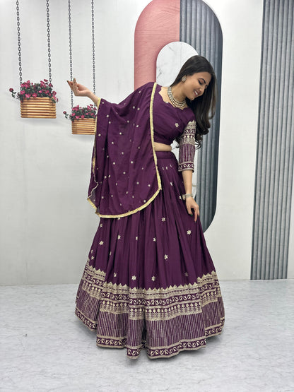 Embroidered Chinon Thread Sequin Work Festival Lehenga Choli