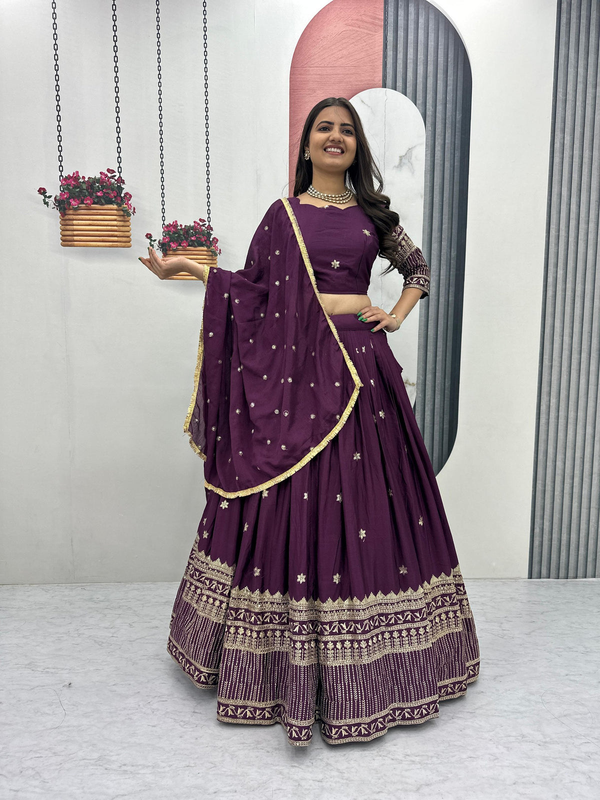Embroidered Chinon Thread Sequin Work Festival Lehenga Choli