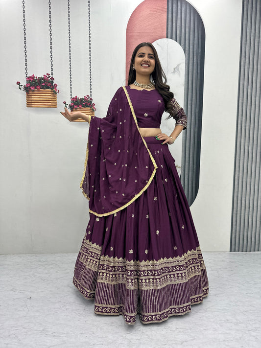 Embroidered Chinon Thread Sequin Work Festival Lehenga Choli
