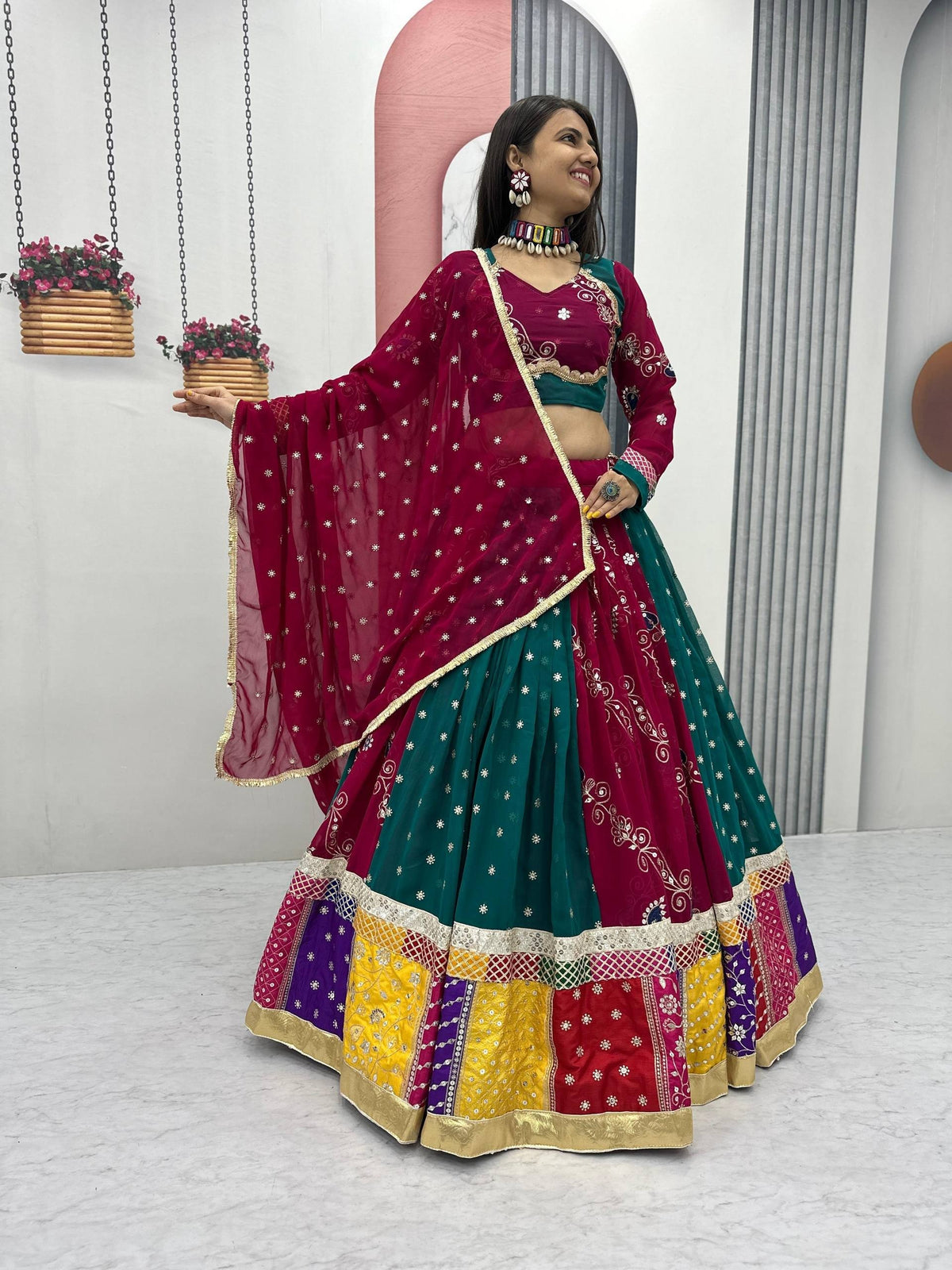 Vintage Fox Georgette Embroidered Sequence Work Navratri Chaniya Choli