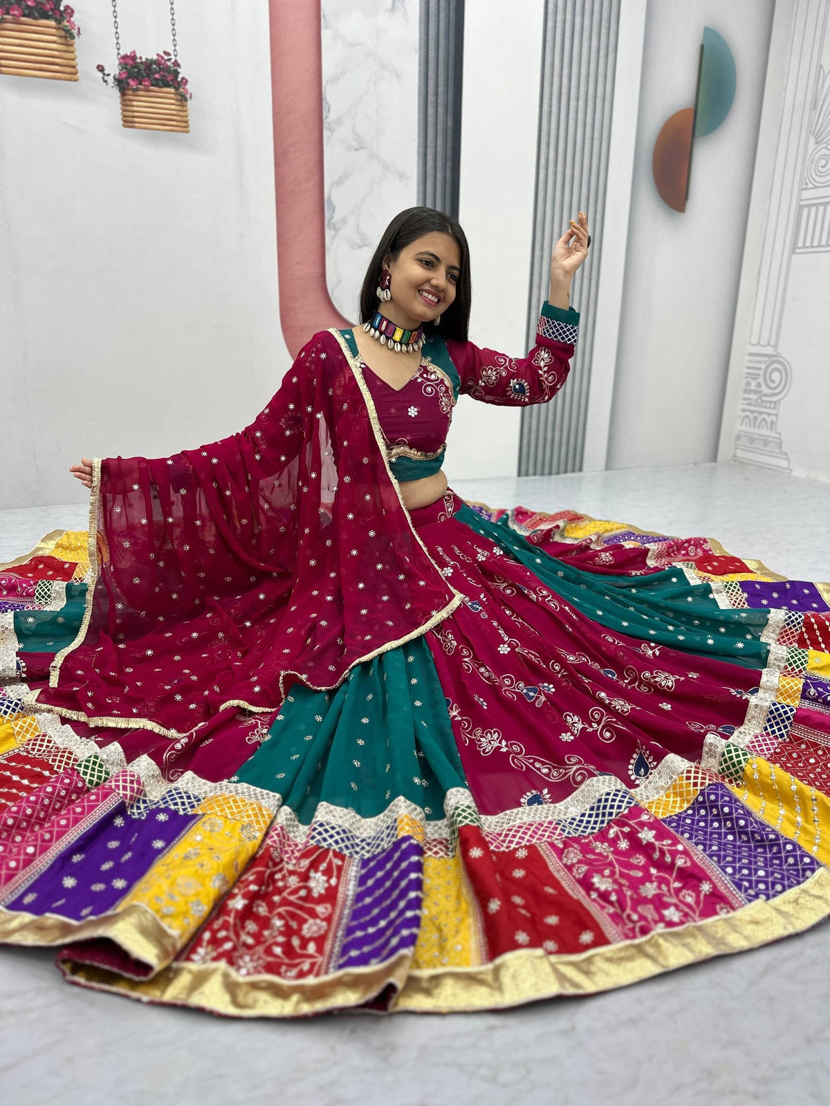 Vintage Fox Georgette Embroidered Sequence Work Navratri Chaniya Choli