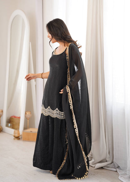 Fendy Silk Mirror Work Sharara Palazzo Suit Set