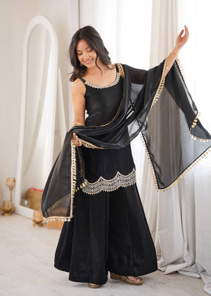 Fendy Silk Mirror Work Sharara Palazzo Suit Set