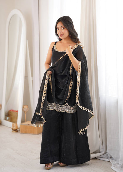 Fendy Silk Mirror Work Sharara Palazzo Suit Set