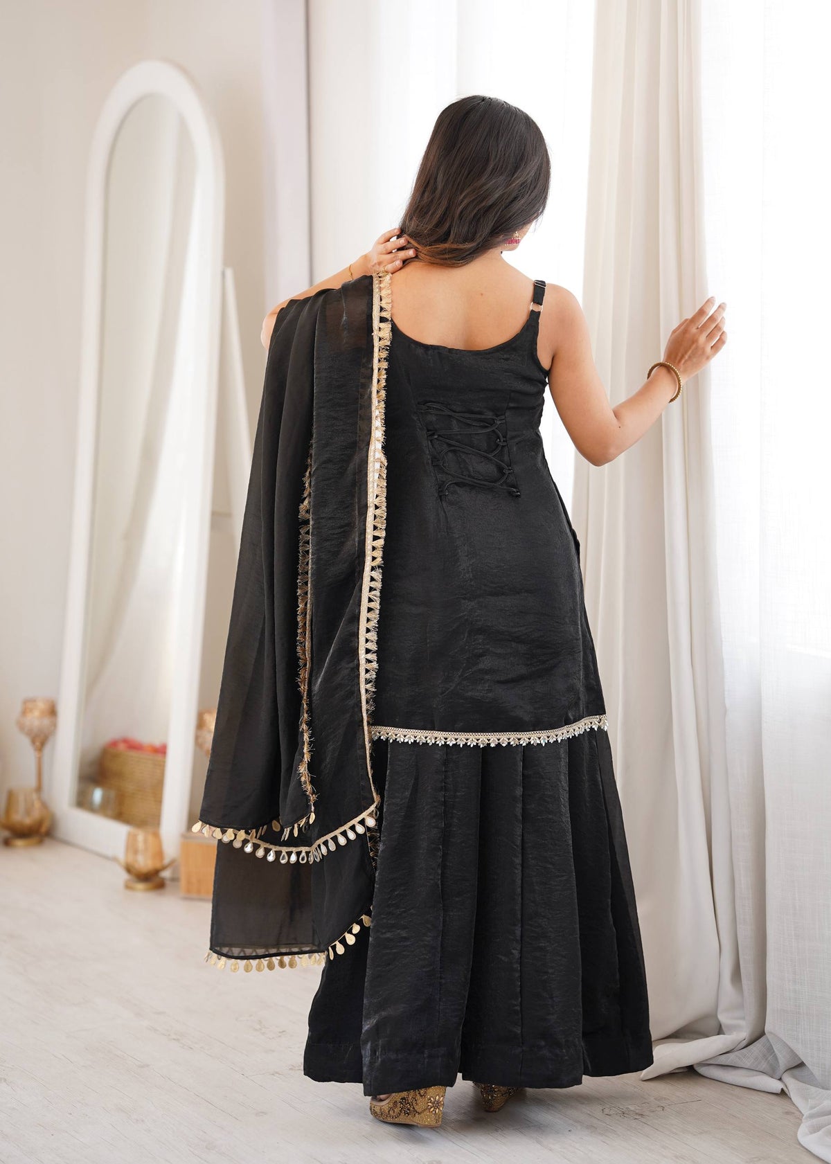Fendy Silk Mirror Work Sharara Palazzo Suit Set