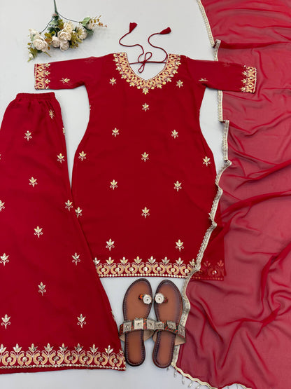 Red Fox Georgette Embroidered Sequence Work Sharara Plazzo Set
