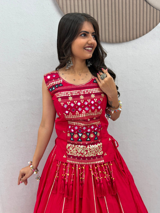 Mother Pure Cotton Mirror Work Navratri Lehenga Choli