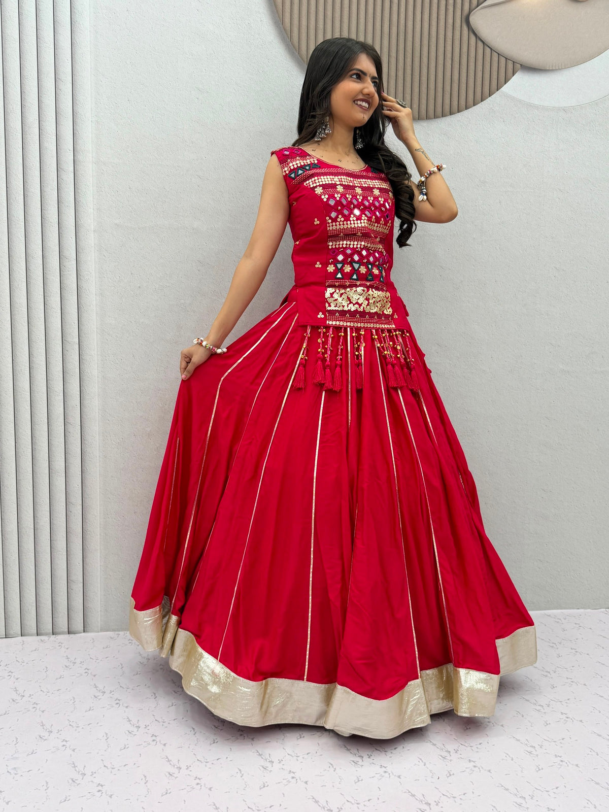 Mother Pure Cotton Mirror Work Navratri Lehenga Choli