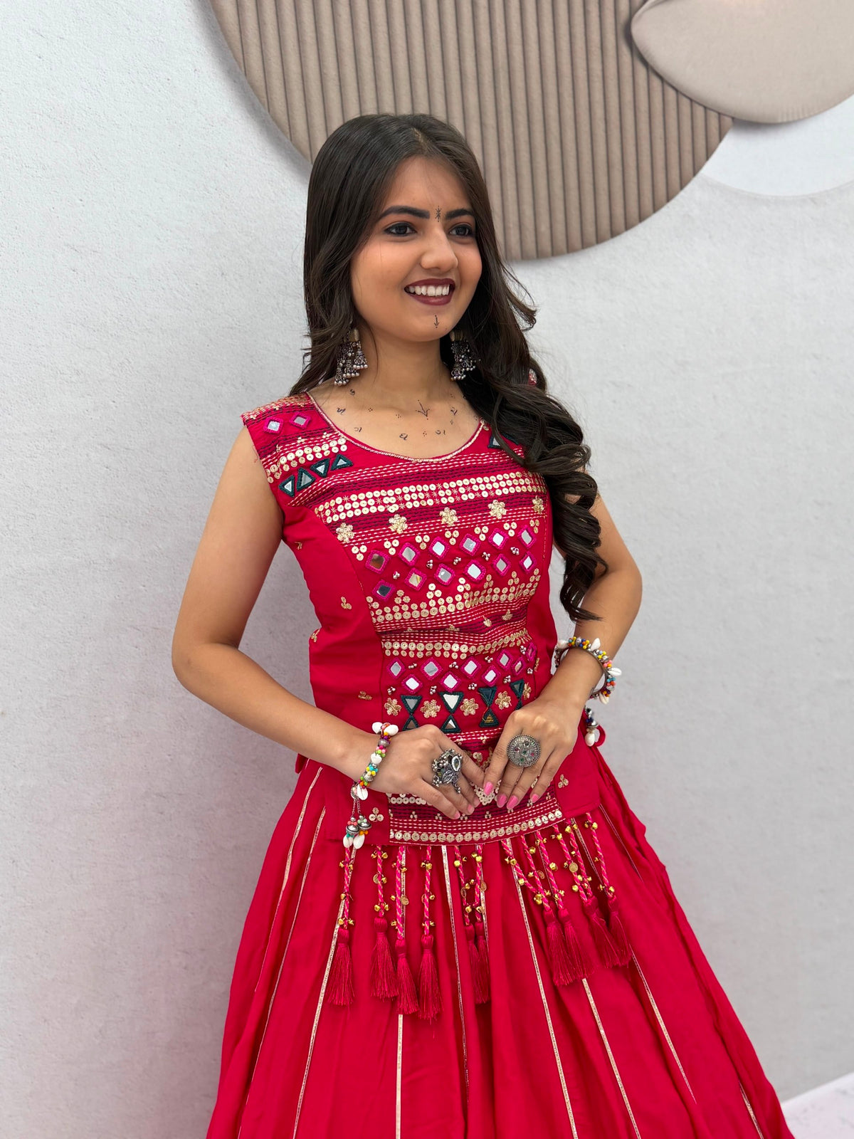 Mother Pure Cotton Mirror Work Navratri Lehenga Choli
