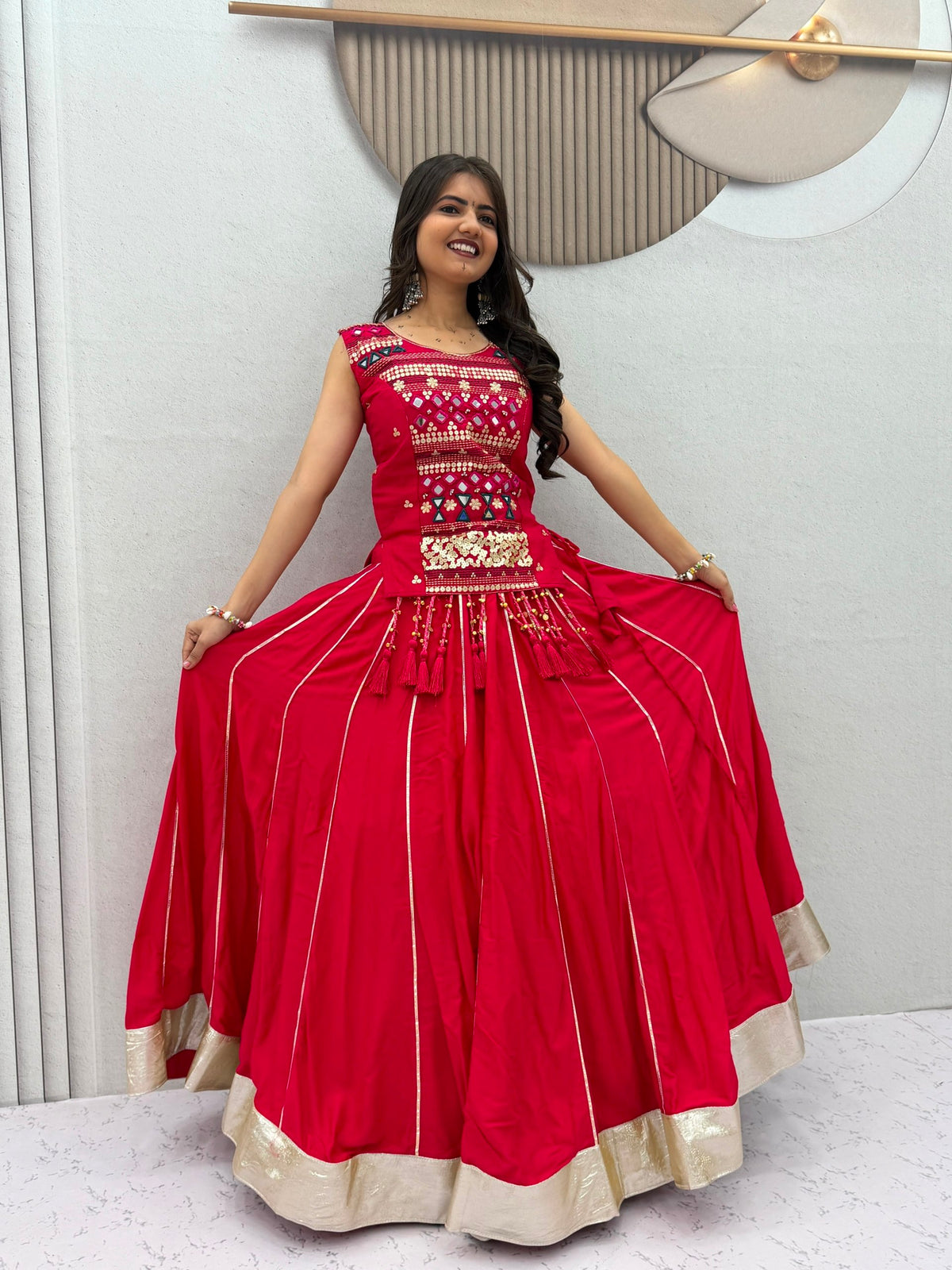Mother Pure Cotton Mirror Work Navratri Lehenga Choli
