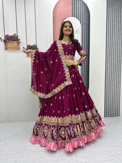 Heavy Embroidered Vichitra Sequence Lehenga Choli Set