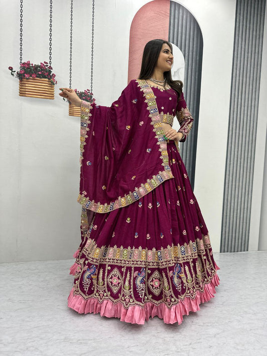 Heavy Embroidered Vichitra Sequence Lehenga Choli Set