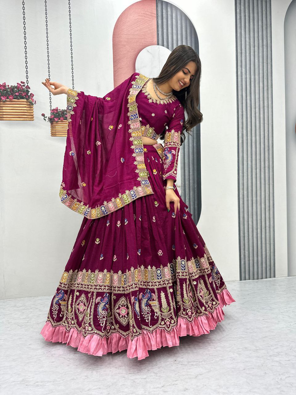 Heavy Embroidered Vichitra Sequence Lehenga Choli Set