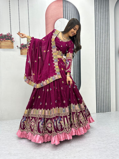 Heavy Embroidered Vichitra Sequence Lehenga Choli Set