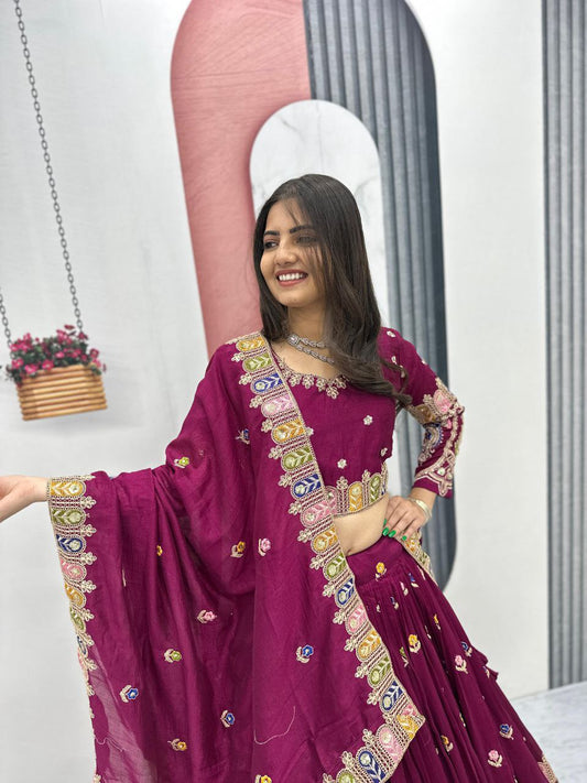 Heavy Embroidered Vichitra Sequence Lehenga Choli Set