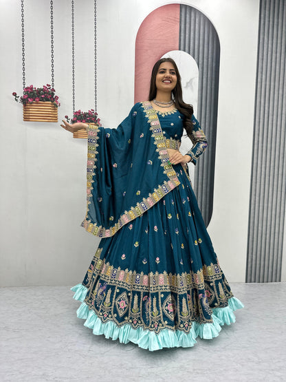 Heavy Embroidered Vichitra Sequence Lehenga Choli Set