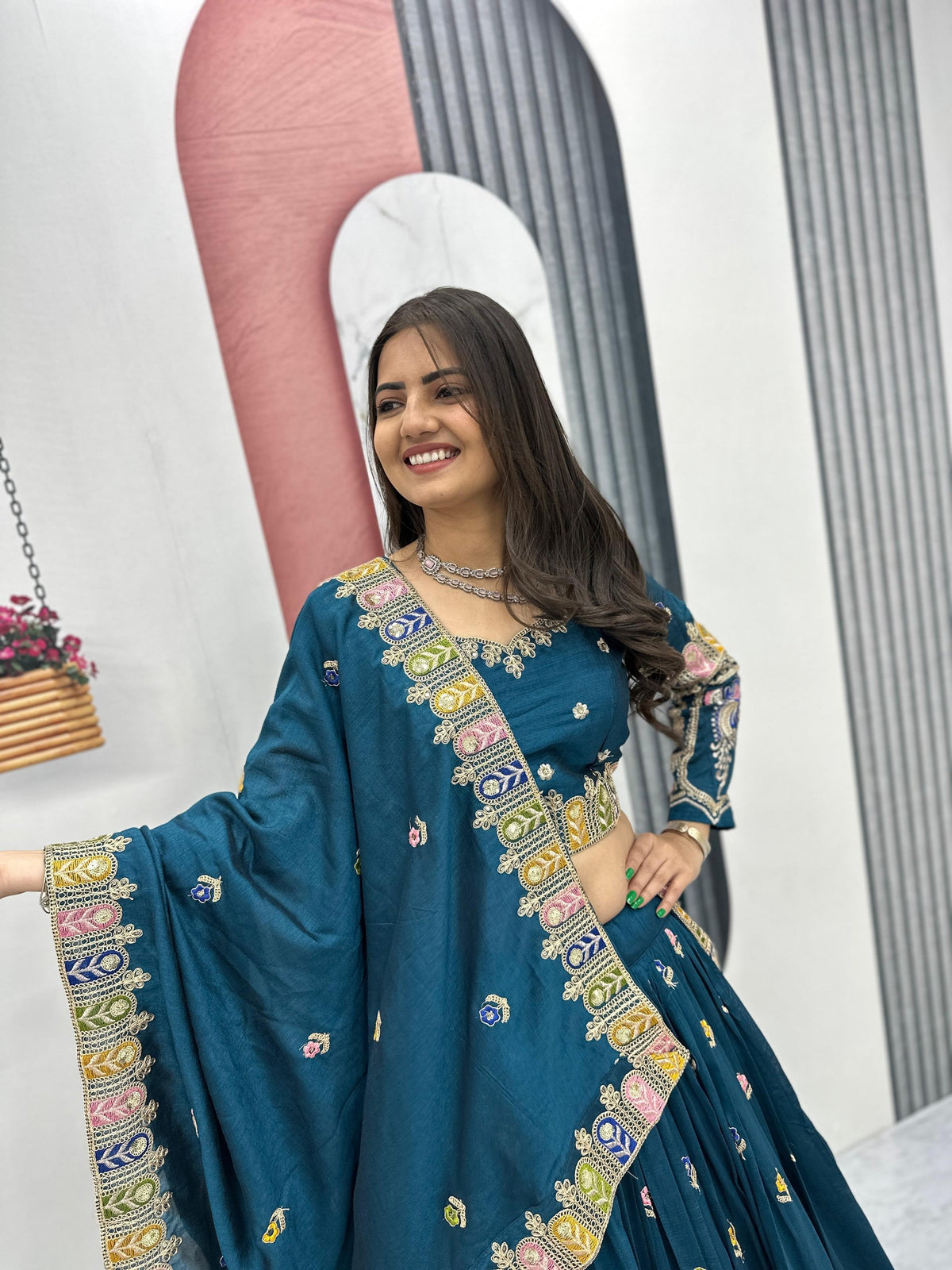 Heavy Embroidered Vichitra Sequence Lehenga Choli Set