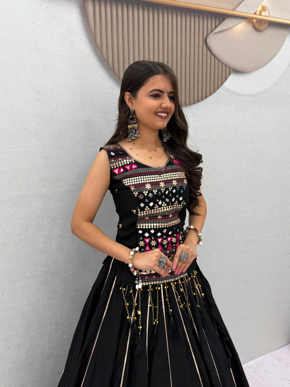 Pure Cotton Mirror Work Navratri Lehenga Choli