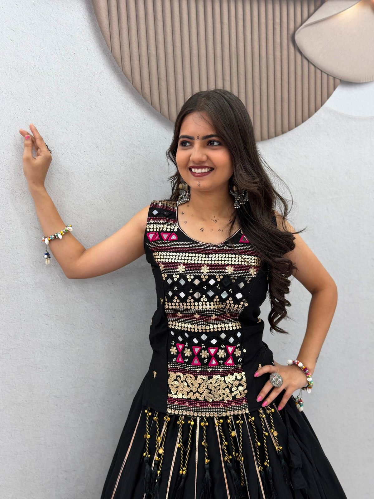 Pure Cotton Mirror Work Navratri Lehenga Choli