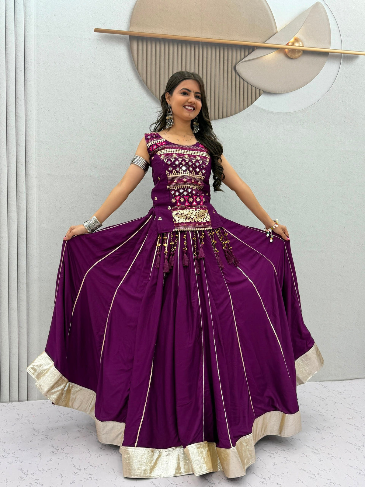 Pure Cotton Mirror Work Navratri Lehenga Choli