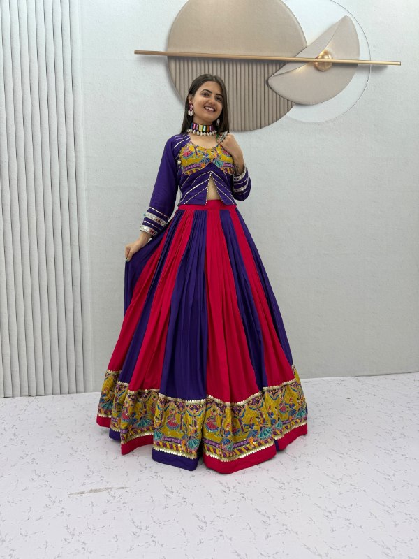 Pure Cotton Mirror Work 6 Meter Navratri Lehenga Choli