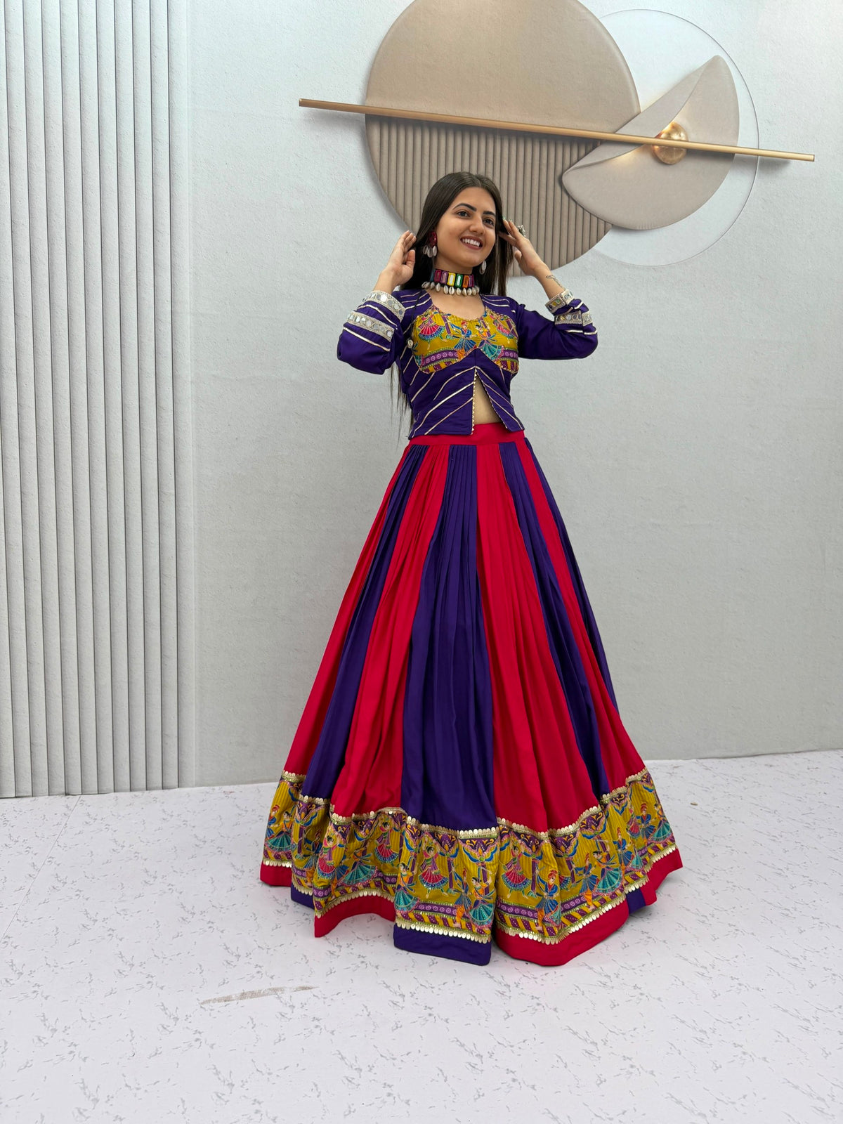Pure Cotton Mirror Work 6 Meter Navratri Lehenga Choli