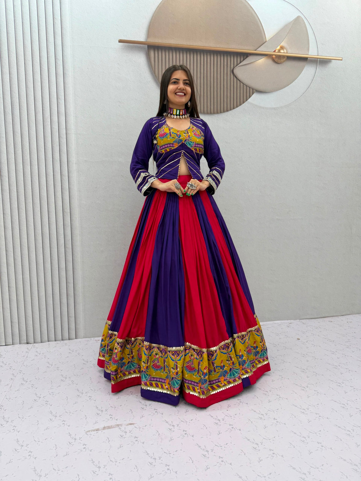 Pure Cotton Mirror Work 6 Meter Navratri Lehenga Choli