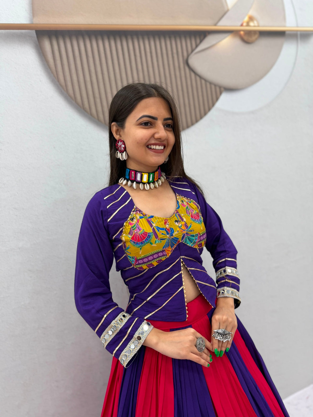 Pure Cotton Mirror Work 6 Meter Navratri Lehenga Choli