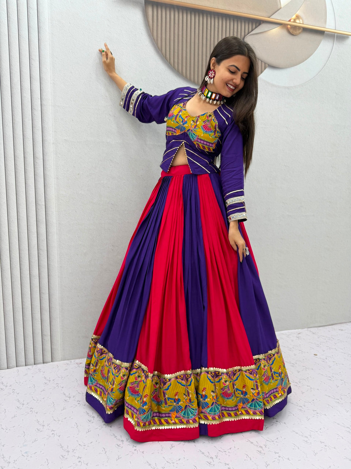 Pure Cotton Mirror Work 6 Meter Navratri Lehenga Choli