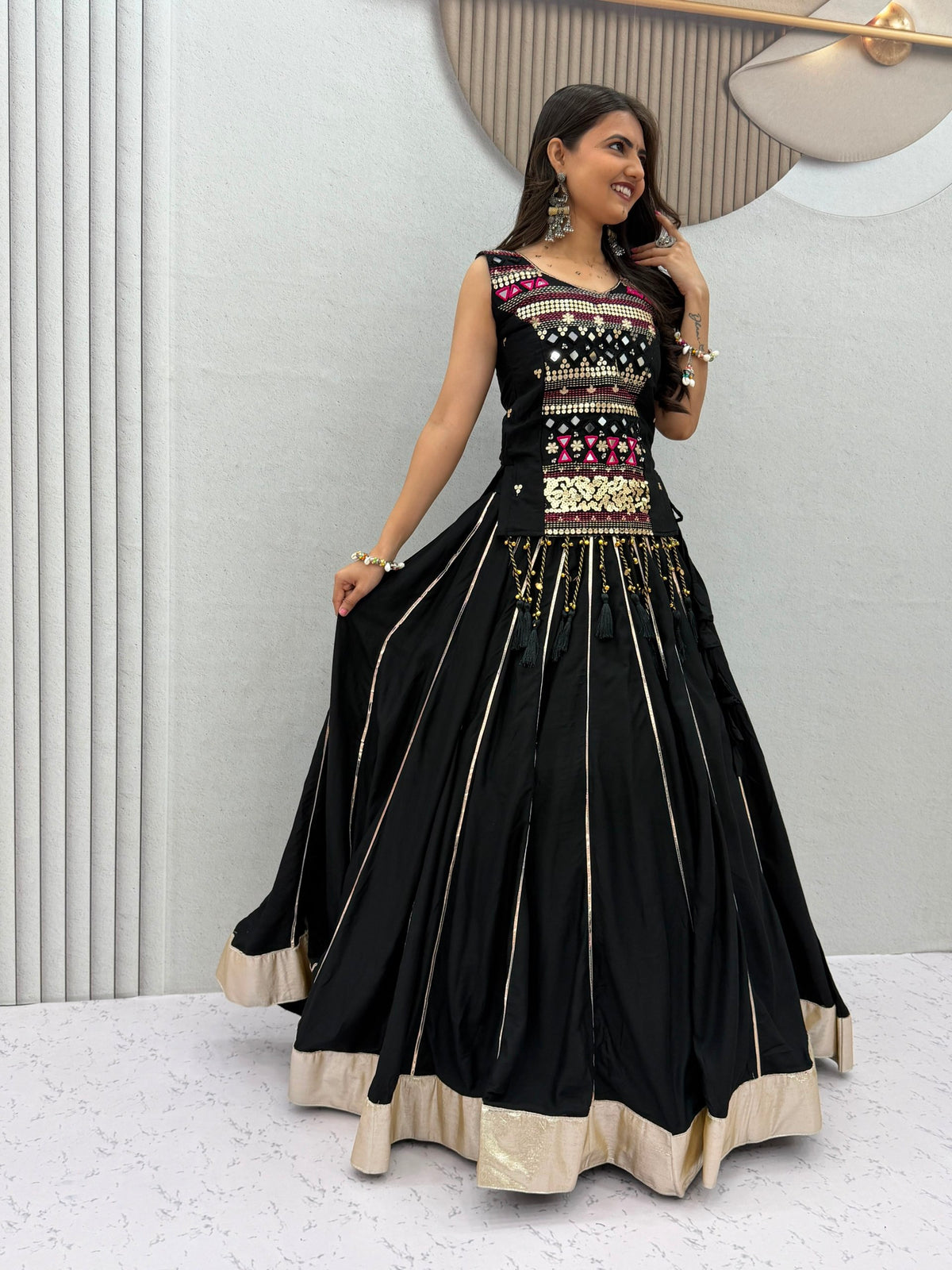 Pure Cotton Mirror Work Navratri Lehenga Choli