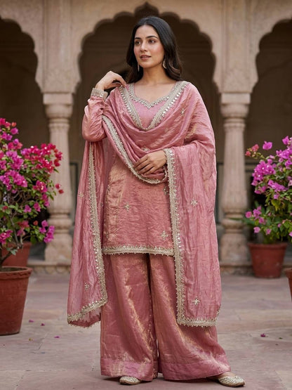 Fendy Silk Embroidered Sequence Mirror Work Sharara Set