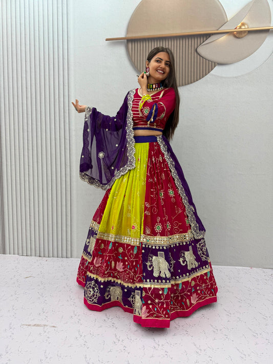 Vintage Fox Georgette Mirror Work Navratri Chaniya Choli