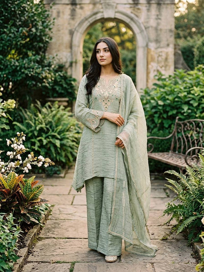 Salsa Silk Coding Stone Work Sharara Palazzo Suit Set