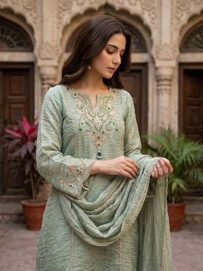 Salsa Silk Coding Stone Work Sharara Palazzo Suit Set