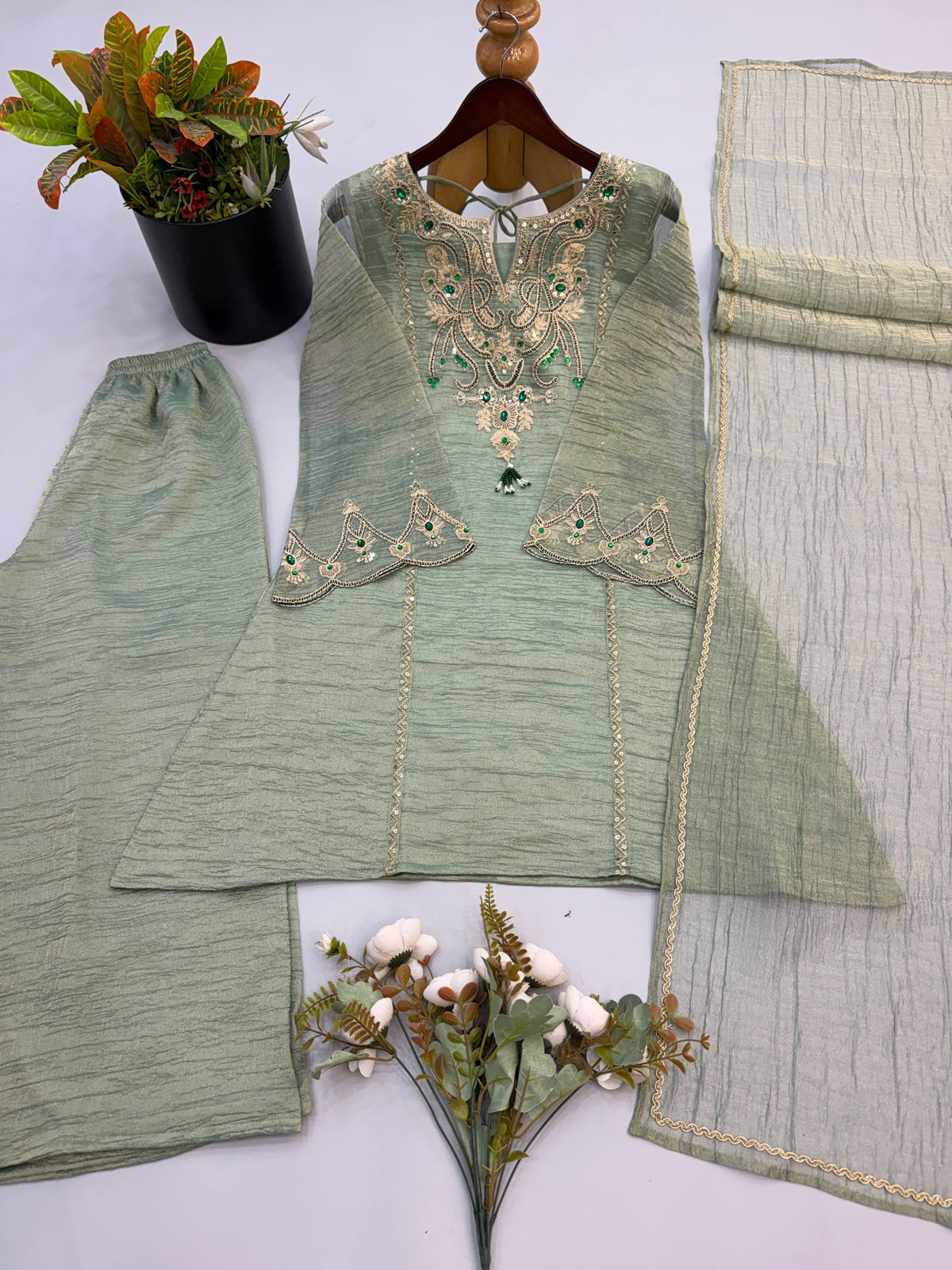 Salsa Silk Coding Stone Work Sharara Palazzo Suit Set
