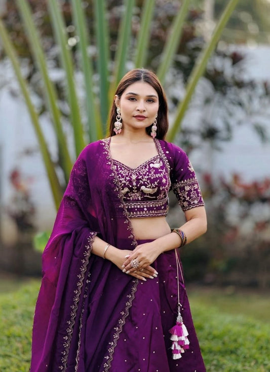 Heavy Embroidered Chinon Festive Lehenga Choli Set