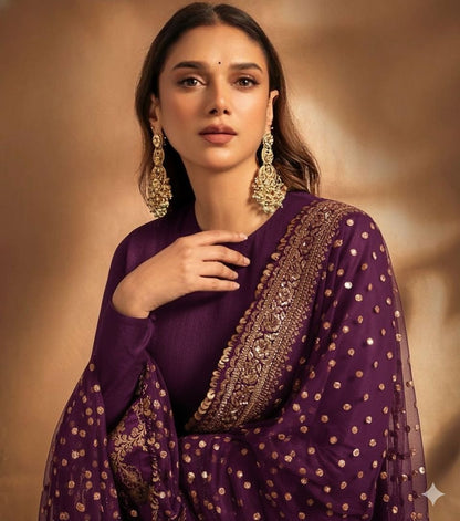 Violet Aditi Rao Inspired Georgette Base Embroidered Anarkali Suit Set